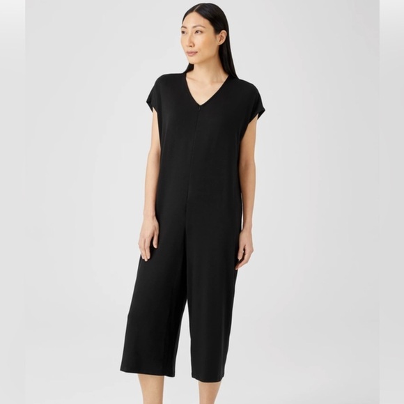 Eileen Fisher Fine Jersey Wide-Leg Jumpsuit Black NEW - Picture 1 of 12
